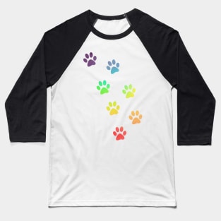 Rainbow Watercolour Paw Prints Baseball T-Shirt